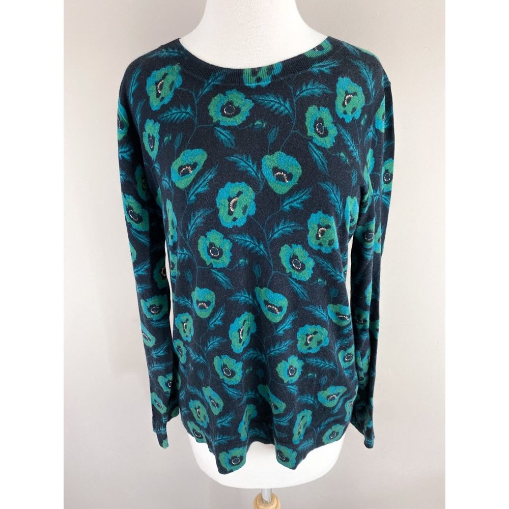 J.Crew Teddie Poppy Print Crewneck Sweater Top Long Sleeve Medium